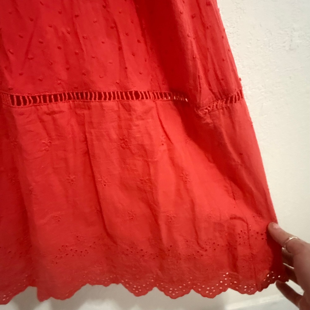 Solitaire CORAL Eyelet Smocked Maxi Dress Flutter Sleeve Boho Womens Large - Picture 6 of 15